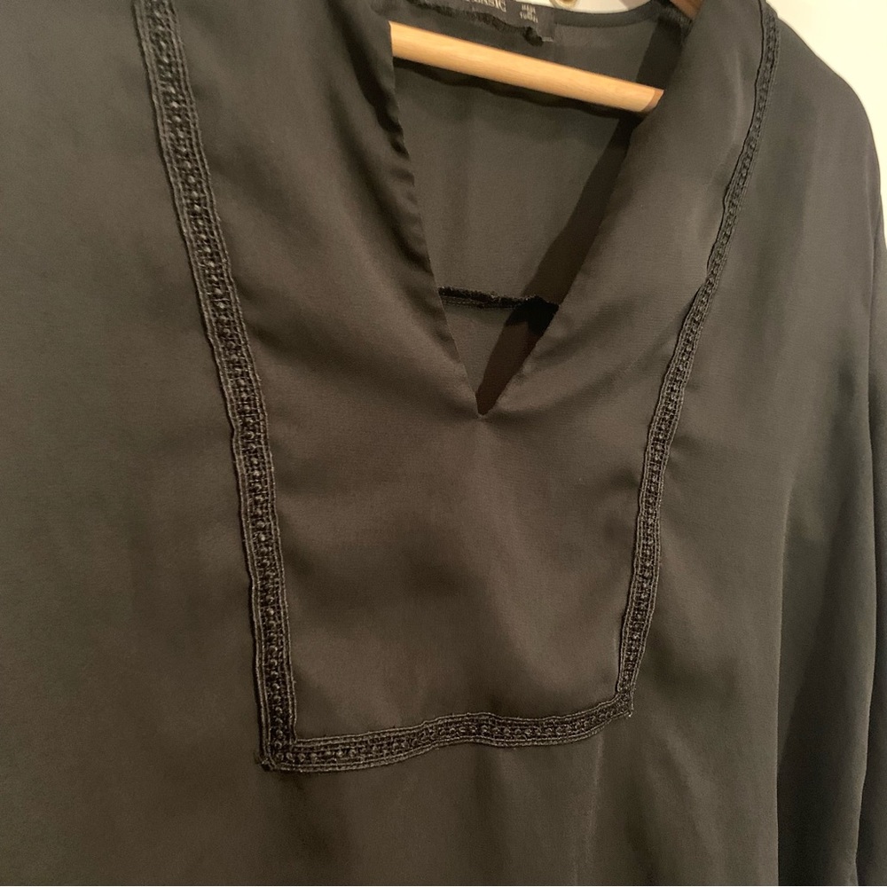 Zara Basic Black Long Sleeve Deep V Neck Blouse S… - image 3